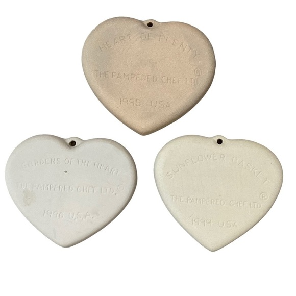 3 Vintage Pampered Chef Clay Stone Heart cookie Molds 1994 1995 1996 - Picture 2 of 8